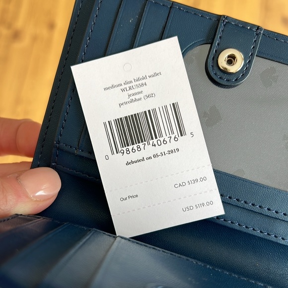 Kate Spade Medium Slim Bifold Wallet, petrol blue - Picture 5 of 5